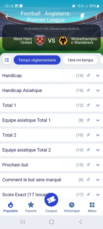 Les options de paris disponibles sur Paripesa