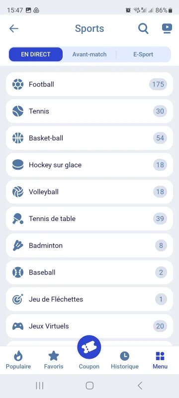 La liste des sports disponibles sur Paripesa