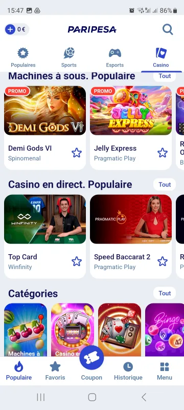 L'offre casino de Paripesa