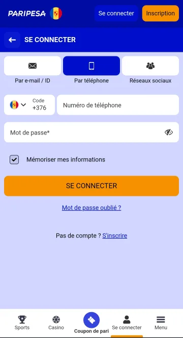 Ouverture de compte Paripesa